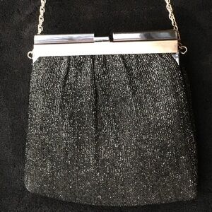 Vintage Harry Levine Black Beaded Evening Bag w/Nickel Trim
